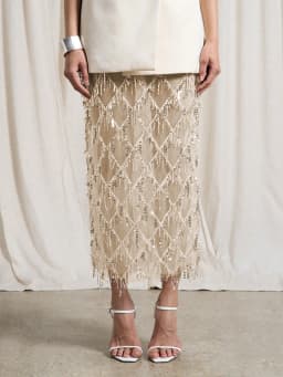 Fashion Glitter Solid Side Split Skirt Sexy Hollow Out Tassel Sequins Half Skirt Hot Girl See-through Slim Cocktail Party Skirts