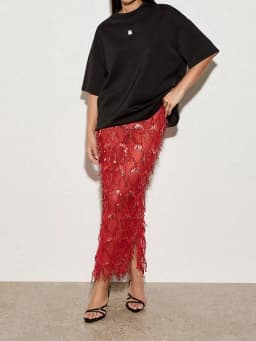 Fashion Glitter Solid Side Split Skirt Sexy Hollow Out Tassel Sequins Half Skirt Hot Girl See-through Slim Cocktail Party Skirts