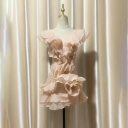 DEAT Fashion Petal Ruffles Edge Off Shoulder Dress Women's V-neck Sleeveless High Waist Irregular Mini Dresses Summer 7AB9438