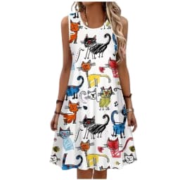 Women's Sleeveless A-Line Dress Fashion Sweet Graffiti Lions Zebras Elephants Vibrant Animal Print Dresses Y2k Woman Clothing
