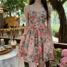 Elegant High-waisted Slimming Floral Tank Dress For Women Spring Summer French Style Petite Mini Dress A- line Sleeveless