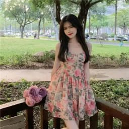 Elegant High-waisted Slimming Floral Tank Dress For Women Spring Summer French Style Petite Mini Dress A- line Sleeveless