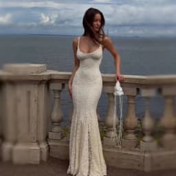 Suninheart Elegant Lace Mermaid Maxi Dress Spaghetti Strap Backless Evening Gown with for Wedding Party Beach Vacation