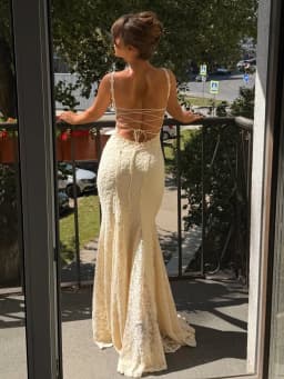 Suninheart Elegant Lace Mermaid Maxi Dress Spaghetti Strap Backless Evening Gown with for Wedding Party Beach Vacation