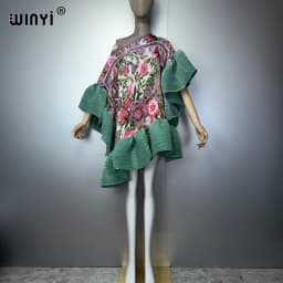 WINYI Women's Pleated Elastic Casual Short Dress Beach Cover up Kaftan Abaya Dubai Luxury Evening Wear Muslim Fashion