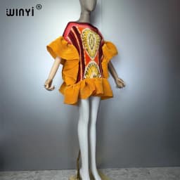 WINYI Women's Pleated Elastic Casual Short Dress Beach Cover up Kaftan Abaya Dubai Luxury Evening Wear Muslim Fashion