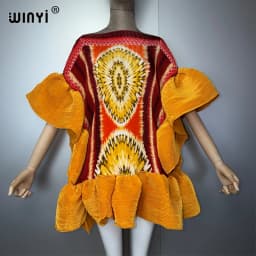 WINYI Women's Pleated Elastic Casual Short Dress Beach Cover up Kaftan Abaya Dubai Luxury Evening Wear Muslim Fashion