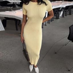 Elegant Women's Knitted Dress O-Neck Short Sleeve Solid Hip Package Lady Long Dresses 2026 Summer Fall Fashion Female Vestidos