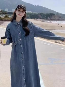 NYFS 2026 Autumn New Korea Woman Denim Dress Vestidos Robe Elbise Single Breasted Loose Plus Size Shirt Long Dresses