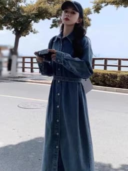 NYFS 2026 Autumn New Korea Woman Denim Dress Vestidos Robe Elbise Single Breasted Loose Plus Size Shirt Long Dresses