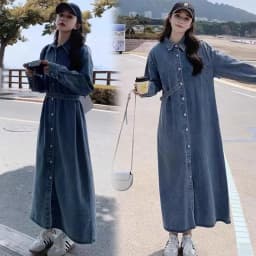 NYFS 2026 Autumn New Korea Woman Denim Dress Vestidos Robe Elbise Single Breasted Loose Plus Size Shirt Long Dresses