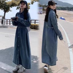 NYFS 2026 Autumn New Korea Woman Denim Dress Vestidos Robe Elbise Single Breasted Loose Plus Size Shirt Long Dresses