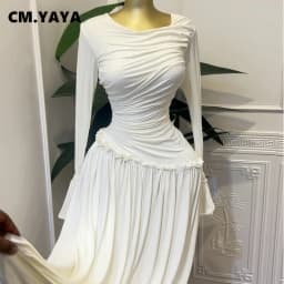 CM.YAYA Women Full Sleeve O-neck Elegant Long Dress Edible Tree Fungus Sweet Holiday Beach Evening Sexy Party Dresses Vestidos