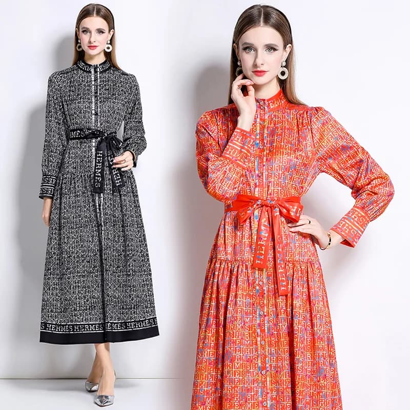 AIMEILI Women Autumn Elegant Dress Shirt Female High Quality Vintage Yellow Party Robe Femme Lantern Sleeve Designer Vestidos