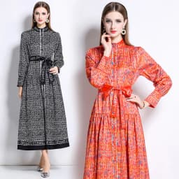 AIMEILI Women Autumn Elegant Dress Shirt Female High Quality Vintage Yellow Party Robe Femme Lantern Sleeve Designer Vestidos