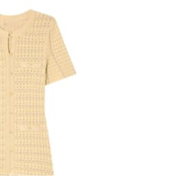 Spring Summer Fashion Temperament Knitted Dress Women Elegant Hollow Out Short Sleeve O-neck Single Breasted Long Robe Ladies