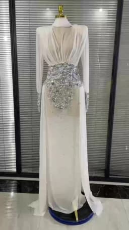 Elegant Rhinestones Long Dress for Women Sexy Mesh See Through Celebrate Evening Prom Birthday Dress Photo Shoot Wear