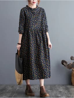 long sleeve cotton linen ruffle vintage floral new in dresses for women casual loose spring autumn dress elegant clothing 2026