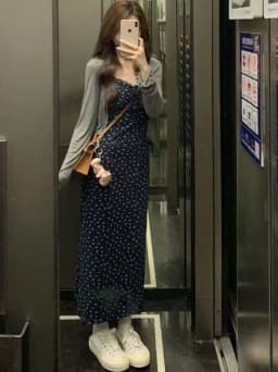Floral Print Halter Dress Women's mid High Waist A-Line Skirt Korean Style Autumn New Arrival Short plus Size Beautiful Korea...