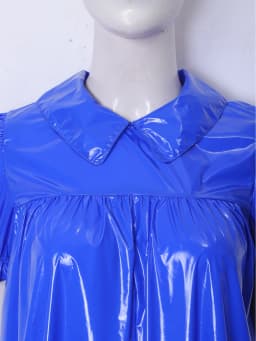 Womens Waterproof Vinyl Sleep Dress Puff Short Sleeve Empire Waist Lapel Dress Nightgown for Regency Victorian Cosplay Party