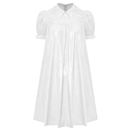Womens Waterproof Vinyl Sleep Dress Puff Short Sleeve Empire Waist Lapel Dress Nightgown for Regency Victorian Cosplay Party