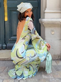 Sexy Print Backless Long Dress Women Round Neck Full Flare Sleeve Bodycon Dresses 2026 Summer Beach Lady Ankle-length Robes