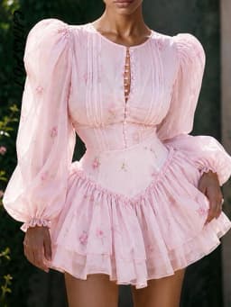 Print Shoulder Pad Waist Cinching Short Dress Women Sexy O-neck Lantern Long Sleeve Cascading Ruffle Slim Dresses Chic Partywear