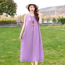 New Fashion Casual Style 2026 Summer Dresses For Women V-neck Cotton Robe Femme Vintage A-line Solid Dress Women Clothing