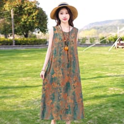 New Fashion Casual Style 2026 Summer Dresses For Women V-neck Cotton Robe Femme Vintage A-line Solid Dress Women Clothing