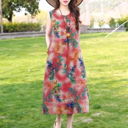 New Fashion Casual Style 2026 Summer Dresses For Women V-neck Cotton Robe Femme Vintage A-line Solid Dress Women Clothing