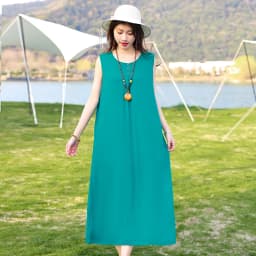 New Fashion Casual Style 2026 Summer Dresses For Women V-neck Cotton Robe Femme Vintage A-line Solid Dress Women Clothing