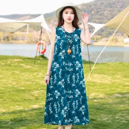 New Fashion Casual Style 2026 Summer Dresses For Women V-neck Cotton Robe Femme Vintage A-line Solid Dress Women Clothing