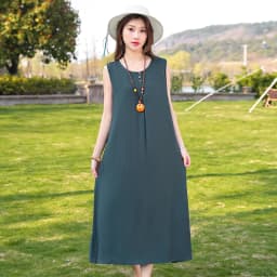 New Fashion Casual Style 2026 Summer Dresses For Women V-neck Cotton Robe Femme Vintage A-line Solid Dress Women Clothing