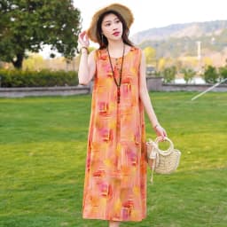 New Fashion Casual Style 2026 Summer Dresses For Women V-neck Cotton Robe Femme Vintage A-line Solid Dress Women Clothing