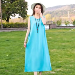 New Fashion Casual Style 2026 Summer Dresses For Women V-neck Cotton Robe Femme Vintage A-line Solid Dress Women Clothing