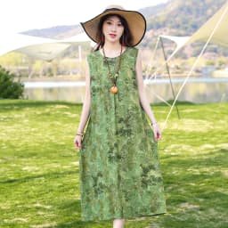 New Fashion Casual Style 2026 Summer Dresses For Women V-neck Cotton Robe Femme Vintage A-line Solid Dress Women Clothing