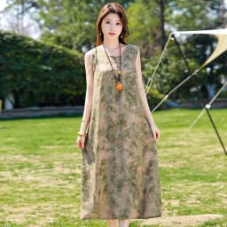 New Fashion Casual Style 2026 Summer Dresses For Women V-neck Cotton Robe Femme Vintage A-line Solid Dress Women Clothing