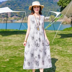 New Fashion Casual Style 2026 Summer Dresses For Women V-neck Cotton Robe Femme Vintage A-line Solid Dress Women Clothing