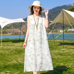 New Fashion Casual Style 2026 Summer Dresses For Women V-neck Cotton Robe Femme Vintage A-line Solid Dress Women Clothing