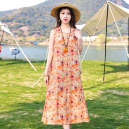 New Fashion Casual Style 2026 Summer Dresses For Women V-neck Cotton Robe Femme Vintage A-line Solid Dress Women Clothing