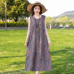New Fashion Casual Style 2026 Summer Dresses For Women V-neck Cotton Robe Femme Vintage A-line Solid Dress Women Clothing