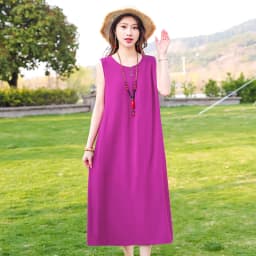 New Fashion Casual Style 2026 Summer Dresses For Women V-neck Cotton Robe Femme Vintage A-line Solid Dress Women Clothing