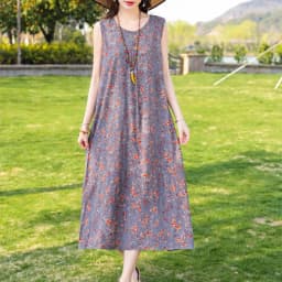 New Fashion Casual Style 2026 Summer Dresses For Women V-neck Cotton Robe Femme Vintage A-line Solid Dress Women Clothing