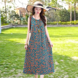 New Fashion Casual Style 2026 Summer Dresses For Women V-neck Cotton Robe Femme Vintage A-line Solid Dress Women Clothing