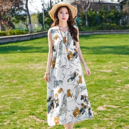New Fashion Casual Style 2026 Summer Dresses For Women V-neck Cotton Robe Femme Vintage A-line Solid Dress Women Clothing