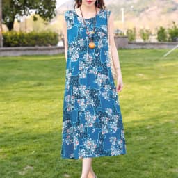New Fashion Casual Style 2026 Summer Dresses For Women V-neck Cotton Robe Femme Vintage A-line Solid Dress Women Clothing