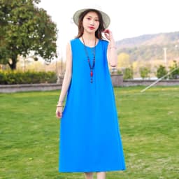 New Fashion Casual Style 2026 Summer Dresses For Women V-neck Cotton Robe Femme Vintage A-line Solid Dress Women Clothing