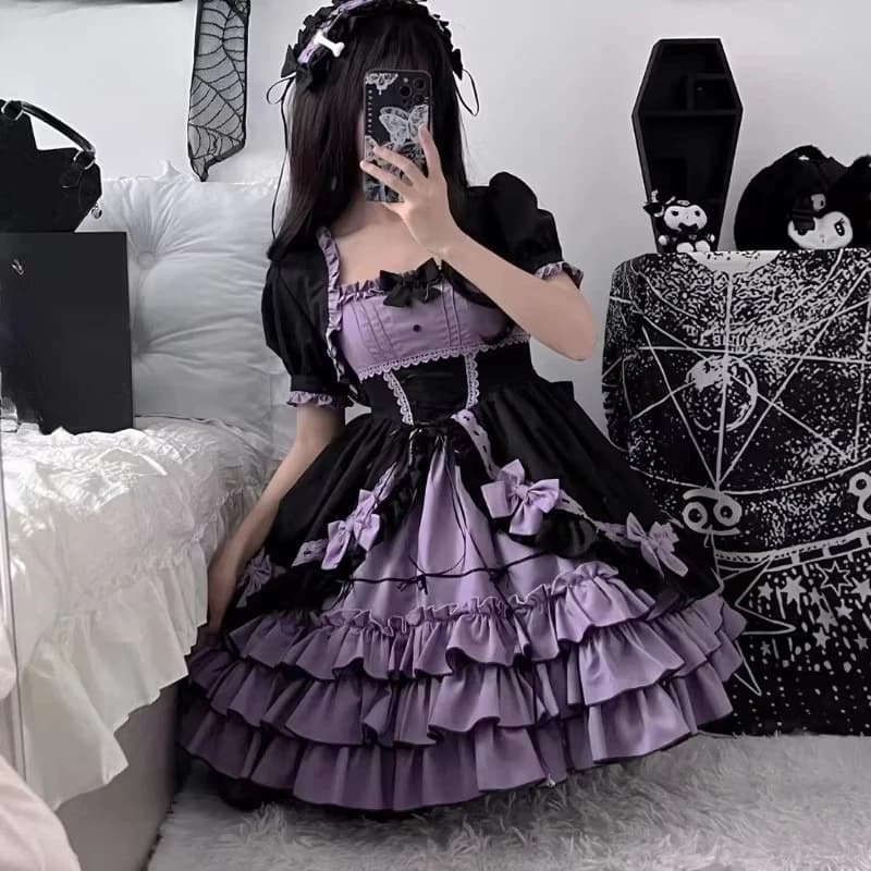 Bow Princess Patchwork Panekked Women Mujer Short Lace Up Spice Girls Cake Vestidos Fairycore Harajuku Japanese Soft Dresses