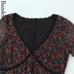 2025 Elegant lace Dress for summer V neckline Women short sleeve Party Dress midi rose Flora print holiday party dresses