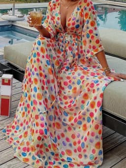Long Dress Women Dresses A Line Vestidos Y2k Streetwear V Neck Full Sleeve Print Dot Elegant Party Night Work High Waist 2026